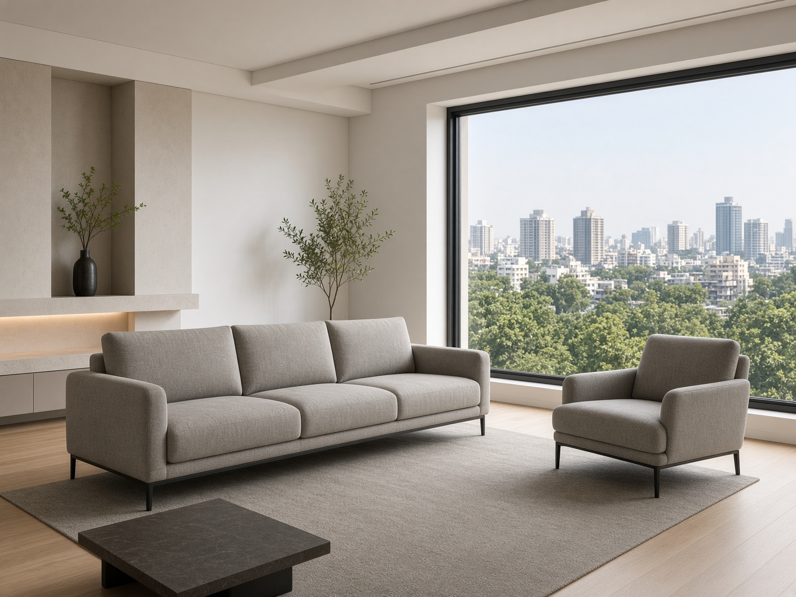 Low-profile modern sofa set in a bright apartment